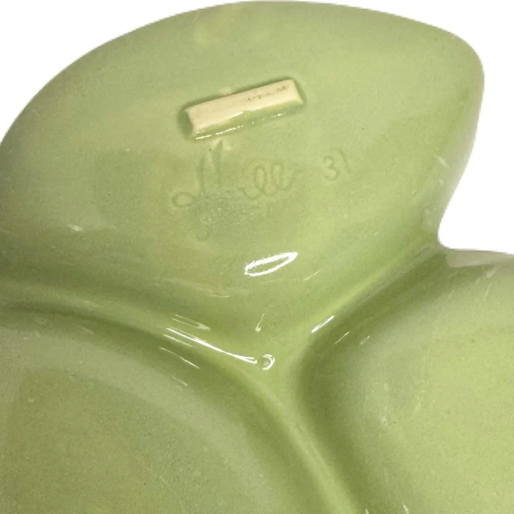Hull Pottery #31 Vintage Green Yellow 3 Leaf Relish Dip Candy Tray Bowl Dish